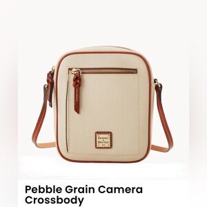 Dooney & Bourke Bone Pebble Grain Leather Camera Crossbody Bag With Red Interior